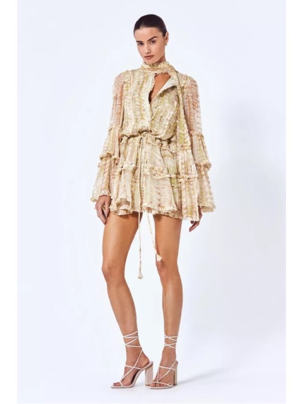 Alexis Gelsiny Dress | Boho Ruffled Tie-Waist Mini Dress in Cream
